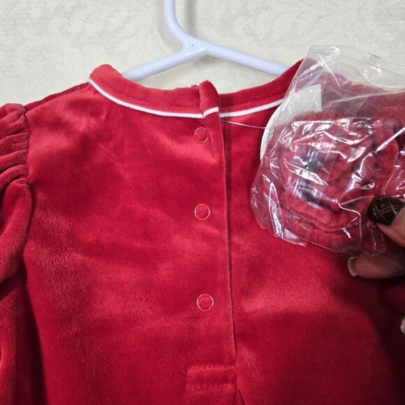 VTG Simply Basic Velvet 1 pc Romper 3-6 Mo Red w/Headband Babys First Christmas - Picture 10 of 14